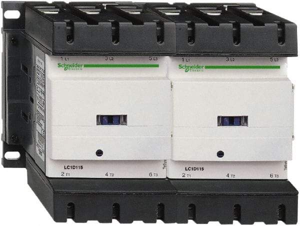 Schneider Electric - 3 Pole, 120 Coil VAC at 50/60 Hz, 150 Amp at 440 VAC, Reversible IEC Contactor - 3 Phase hp: 100 at 460/480 VAC, 125 at 575/600 VAC, 40 at 200/208 VAC, 50 at 230/240 VAC - Americas Industrial Supply