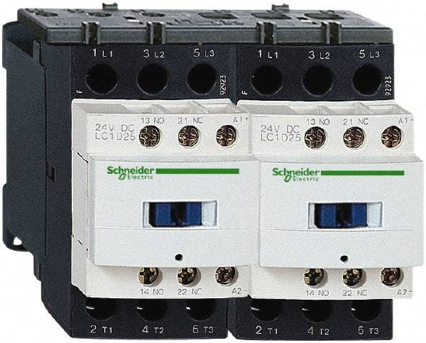 Schneider Electric - 3 Pole, 110 Coil VAC at 50/60 Hz, 12 Amp at 440 VAC, Reversible IEC Contactor - 1 Phase hp: 1 at 115 VAC, 2 at 230/240 VAC, 3 Phase hp: 10 at 575/600 VAC, 3 at 200/208 VAC, 3 at 230/240 VAC, 7.5 at 460/480 VAC - Americas Industrial Supply