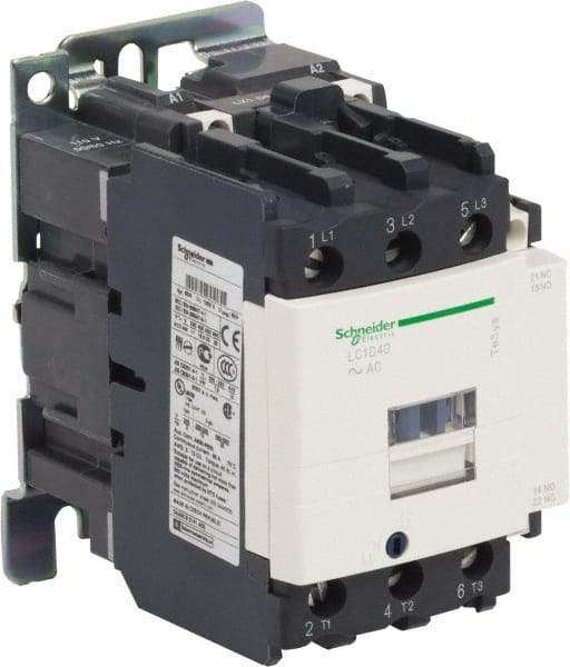 Schneider Electric - 3 Pole, 200 Coil VAC at 60 Hz, 40 Amp at 440 VAC and 60 Amp at 440 VAC, Nonreversible IEC Contactor - 1 Phase hp: 3 at 115 VAC, 5 at 230/240 VAC, 3 Phase hp: 10 at 200/208 VAC, 10 at 230/240 VAC, 30 at 460/480 VAC, 30 at 575/600 VAC - Americas Industrial Supply