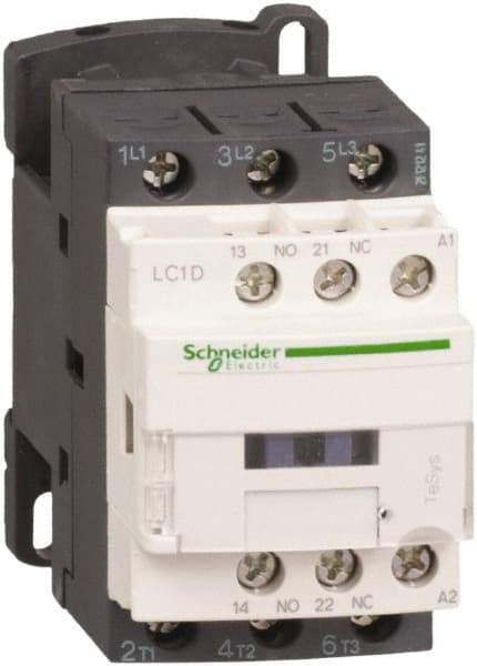 Schneider Electric - 3 Pole, 12 Coil VDC, 25 Amp at 440 VAC and 40 Amp at 440 VAC, Nonreversible IEC Contactor - 1 Phase hp: 2 at 115 VAC, 3 at 230/240 VAC, 3 Phase hp: 15 at 460/480 VAC, 20 at 575/600 VAC, 5 at 200/208 VAC, 7.5 at 230/240 VAC - Americas Industrial Supply