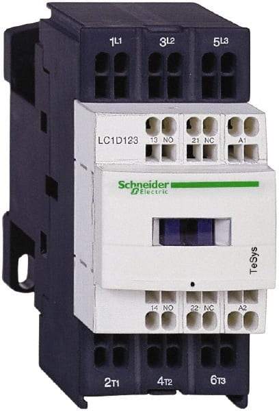 Schneider Electric - 3 Pole, 24 Coil VDC, 12 Amp at 440 VAC and 16 Amp at 440 VAC, Nonreversible IEC Contactor - 1 Phase hp: 1 at 115 VAC, 2 at 230/240 VAC, 3 Phase hp: 10 at 575/600 VAC, 3 at 200/208 VAC, 3 at 230/240 VAC, 7.5 at 460/480 VAC - Americas Industrial Supply