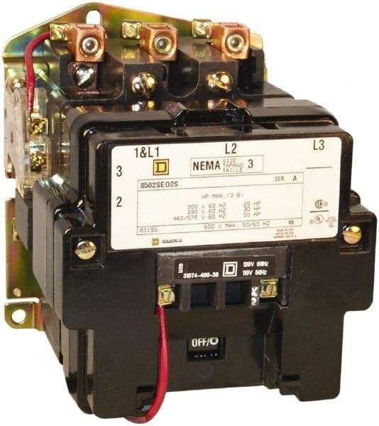 Square D - 3 Pole, 440 Coil VAC at 50 Hz and 480 Coil VAC at 60 Hz, 90 Amp NEMA Contactor - Open Enclosure, 50 Hz at 440 VAC and 60 Hz at 480 VAC - Americas Industrial Supply