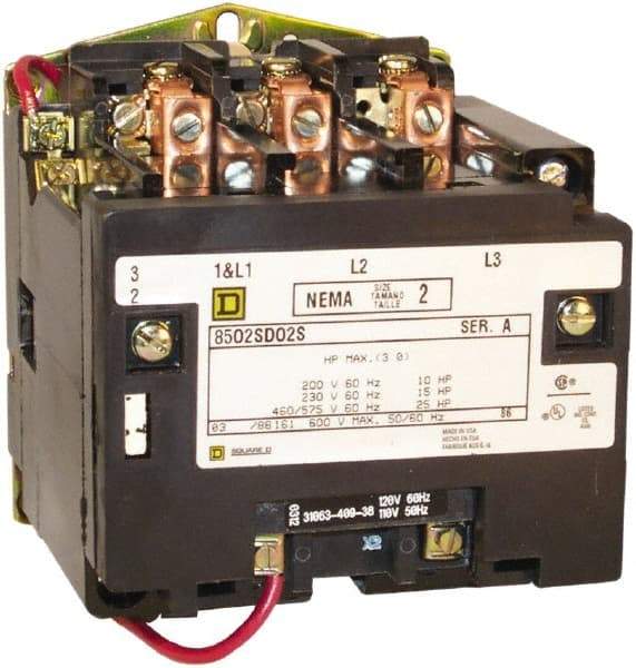 Square D - 3 Pole, 208 Coil VAC at 60 Hz, 45 Amp NEMA Contactor - Open Enclosure, 60 Hz at 208 VAC - Americas Industrial Supply