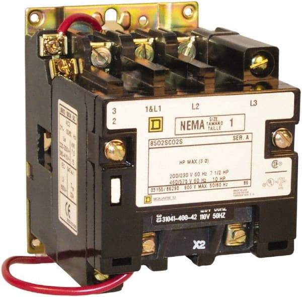 Square D - 5 Pole, 110 Coil VAC at 50 Hz and 120 Coil VAC at 60 Hz, 27 Amp NEMA Contactor - Open Enclosure, 50 Hz at 110 VAC and 60 Hz at 120 VAC - Americas Industrial Supply