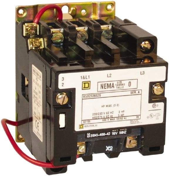 Square D - 3 Pole, 208 Coil VAC at 60 Hz, 18 Amp NEMA Contactor - Open Enclosure, 60 Hz at 208 VAC - Americas Industrial Supply