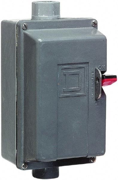 Square D - 2 Poles, 27 Amp, M-1 NEMA, Enclosed Pushbutton Manual Motor Starter - 2 hp at 115 VAC & 3 hp at 230 VAC, CSA, NEMA 4/4X & UL Listed - Americas Industrial Supply