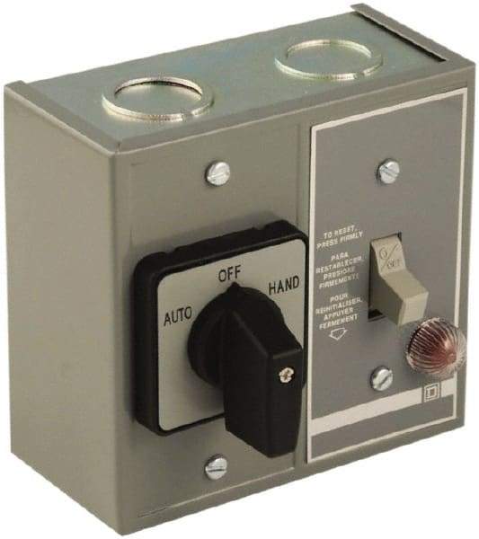 Square D - 1 Pole, 16 Amp, NEMA, Enclosed Toggle Manual Motor Starter - 1 hp at 115 VAC, 1 hp at 230 VAC, 1 hp at 277 VAC, CE, CSA, NEMA 1 & UL Listed - Americas Industrial Supply