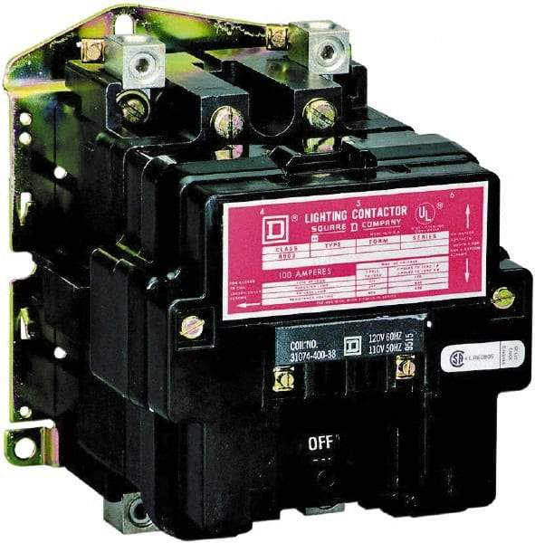 Square D - No Enclosure, 2 Pole, Electrically Held Lighting Contactor - 100 A (Tungsten), 440 VAC at 50 Hz, 480 VAC at 60 Hz - Americas Industrial Supply