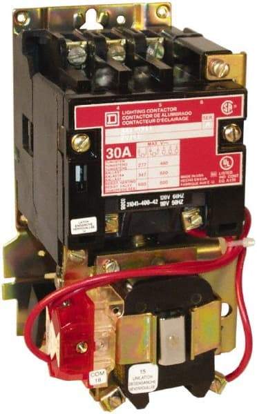 Square D - No Enclosure, 3 Pole, Mechanically Held Lighting Contactor - 30 A (Tungsten), 277 VAC at 60 Hz - Americas Industrial Supply