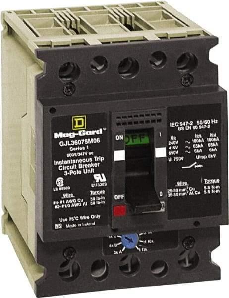 Square D - 7 Continuous Amp, Motor Circuit Protector - 3 Pole, 21 to 77 A Trip Setting - Americas Industrial Supply