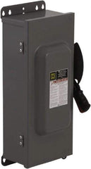 Square D - 100 Amp, 240 VAC, 250 VDC, 2 Pole Fused Safety Switch - NEMA 12 & 3R, 15 hp at 240 VAC, 20 hp at 250 VDC (Single Phase), 30 hp at 240 Vac, 20 hp at 250 VDC (Triple Phase), DPST Contact Form - Americas Industrial Supply