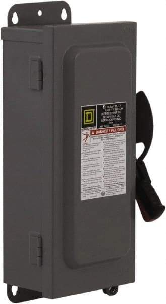 Square D - 60 Amp, 240 VAC, 250 VDC, 3 Pole Fused Safety Switch - NEMA 12, 10 hp at 240 VAC, 10 hp at 250 VDC (Single Phase), 15 hp at 240 VAC, 10 hp at 250 VDC (Triple Phase), 3PST Contact Form - Americas Industrial Supply