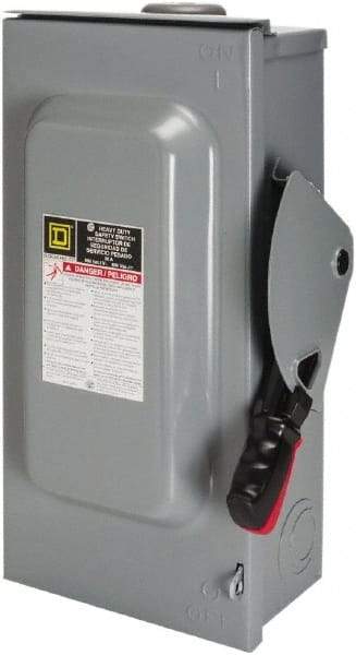 Square D - 30 Amp, 600 VAC/VDC, 3 Pole Fused Safety Switch - NEMA 3R, 7.5 hp at 480 VAC, 5 hp at 250 VDC (Single Phase), 20 hp at 600 VAC, 10 hp at 600 VDC (Triple Phase), 3PST Contact Form - Americas Industrial Supply