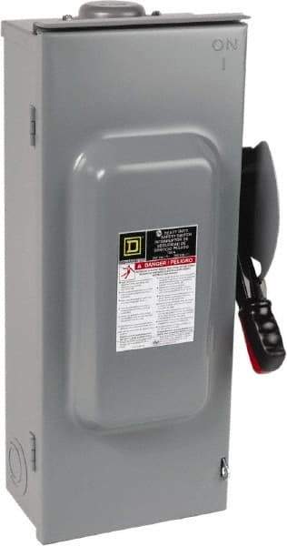 Square D - 100 Amp, 240 VAC, 250 VDC, 3 Pole Fused Safety Switch - NEMA 3R, 15 hp at 240 VAC, 20 hp at 250 VDC (Single Phase), 30 hp at 240 Vac, 20 hp at 250 VDC (Triple Phase), 3PST Contact Form - Americas Industrial Supply