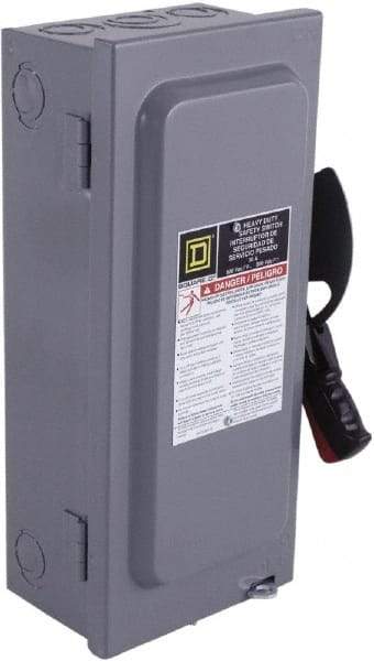 Square D - 100 Amp, 240 VAC, 250 VDC, 3 Pole Fused Safety Switch - NEMA 1, 15 hp at 240 VAC, 20 hp at 250 VDC (Single Phase), 30 hp at 240 Vac, 20 hp at 250 VDC (Triple Phase), 3PST Contact Form - Americas Industrial Supply