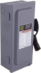 Square D - 100 Amp, 240 VAC, 250 VDC, 2 Pole Fused Safety Switch - NEMA 1, 15 hp at 240 VAC, 20 hp at 250 VDC (Single Phase), 30 hp at 240 Vac, 20 hp at 250 VDC (Triple Phase), DPST Contact Form - Americas Industrial Supply