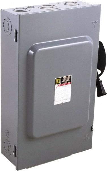 Square D - 200 Amp, 240 V, 2 Pole Fused Safety Switch - NEMA 1, 15 hp at 240 VAC (Single Phase), 60 hp at 240 VAC (Triple Phase), DPST Contact Form - Americas Industrial Supply