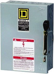 Square D - 30 Amp, 240 V, 2 Pole Fused Safety Switch - NEMA 1, 3 hp at 240 VAC (Single Phase), 7.5 hp at 240 VAC (Triple Phase), DPST Contact Form - Americas Industrial Supply