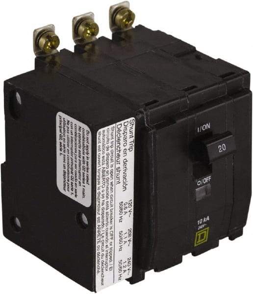 Square D - 20 Amp, 240 VAC, 3 Pole, Panel Mount Miniature Circuit Breaker - 14-2 AWG - Americas Industrial Supply