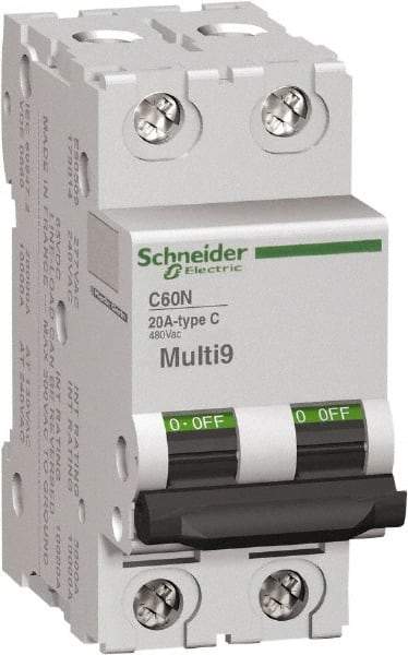 Schneider Electric - 15 Amp, 2 Pole, DIN Rail Mount Standard Circuit Breaker - Multiple Breaking Capacity Ratings, 14-4 (Copper) AWG, 3 Inch Deep x 3.19 Inch High x 1.42 Inch Wide - Americas Industrial Supply