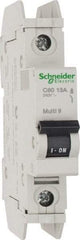 Schneider Electric - 13 Amp, 125 VDC, 240 VAC, 60 VDC, 1 Pole, DIN Rail Mount, Fixed Mount Miniature Circuit Breaker - Thermal Magnetic Trip, Multiple Breaking Capacity Ratings, 73mm Deep x 107mm High x 18mm Wide - Americas Industrial Supply