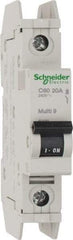 Schneider Electric - 20 Amp, 125 VDC, 240 VAC, 60 VDC, 1 Pole, DIN Rail Mount, Fixed Mount Miniature Circuit Breaker - Thermal Magnetic Trip, Multiple Breaking Capacity Ratings, 73mm Deep x 107mm High x 18mm Wide - Americas Industrial Supply