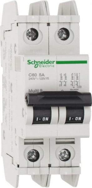 Schneider Electric - 5 Amp, 125 VDC, 240 VAC, 60 VDC, 1 Pole, DIN Rail Mount, Fixed Mount Miniature Circuit Breaker - Thermal Magnetic Trip, Multiple Breaking Capacity Ratings, 73mm Deep x 107mm High x 36mm Wide - Americas Industrial Supply