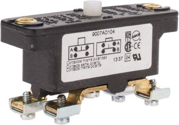 Square D - 0.25 Amp at 125 VDC, 5 Amp at 600 VAC, SPDT-DB, Basic Snap Switch - 600 V, Screw Terminal, 0.69 Lb Max Operating Force, 2-1/2 Inch High x 0.83 Inch Long x 1.03 Inch Wide, -20 to 185°F - Americas Industrial Supply