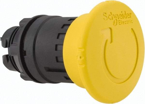 Schneider Electric - 22mm Mount Hole, Extended Mushroom Head, Pushbutton Switch Only - Round, Yellow Pushbutton, Nonilluminated, Maintained (MA) - Americas Industrial Supply