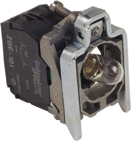 Schneider Electric - Pushbutton Switch Mounting Collar with Contact Block & Light Module - BA 9s Lamp - Americas Industrial Supply