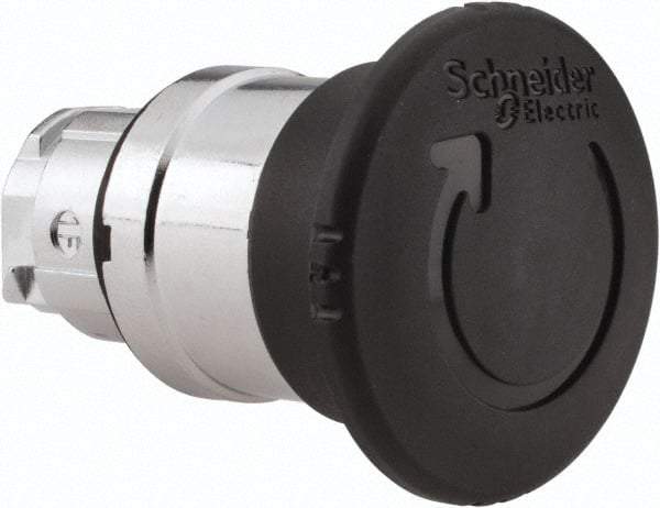 Schneider Electric - 22mm Mount Hole, Extended Mushroom Head, Pushbutton Switch Only - Round, Black Pushbutton, Nonilluminated, Maintained (MA) - Americas Industrial Supply