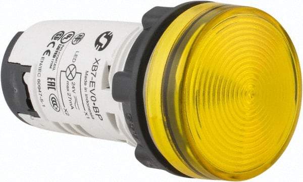 Schneider Electric - 24 V Yellow Lens LED Pilot Light - Round Lens, Screw Clamp Connector, 29mm Wide - Americas Industrial Supply