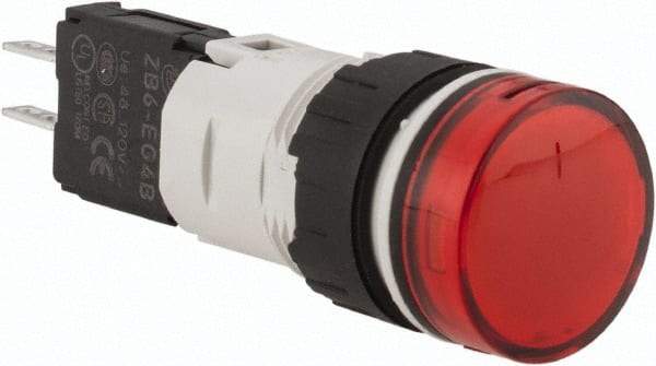 Schneider Electric - 48-120 VAC/VDC Red Lens LED Pilot Light - Round Lens, Quick Connect Connector, 18mm Wide, Vibration Resistant - Americas Industrial Supply