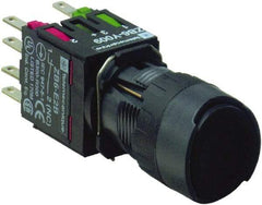 Schneider Electric - 16mm Mount Hole, Flush, Pushbutton Switch with Contact Block - Round, Black Pushbutton, Momentary (MO) - Americas Industrial Supply