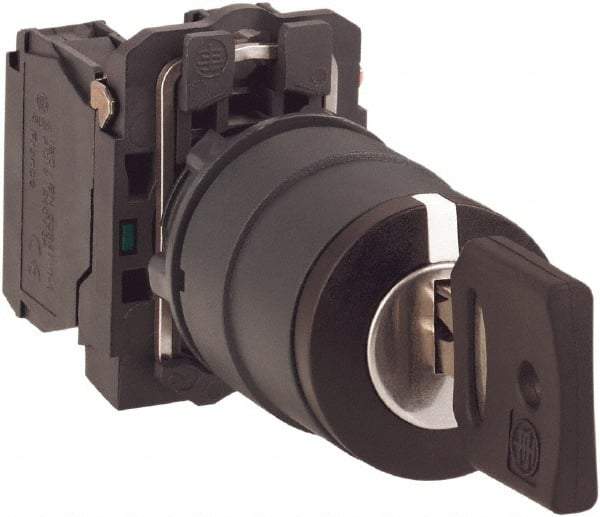 Schneider Electric - 22mm Mount Hole, 2 Position, Key Operated, Selector Switch with Contact Blocks - Maintained (MA), Shock, Vibration and Water Resistant - Americas Industrial Supply