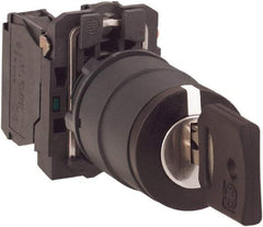 Schneider Electric - 22mm Mount Hole, 3 Position, Key Operated, Selector Switch with Contact Blocks - Maintained (MA), 2NO, Shock, Vibration and Water Resistant - Americas Industrial Supply