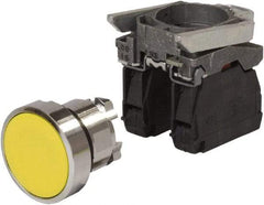 Schneider Electric - 0.87 Inch Mount Hole, Pushbutton Switch with Contact Block - Round, Yellow Pushbutton, Nonilluminated, Momentary (MO), Anticorrosive, Dust Resistant and Vaportight - Americas Industrial Supply