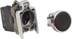 Schneider Electric - 22mm Mount Hole, Pushbutton Switch with Contact Block - Round, Black Pushbutton, Nonilluminated, Momentary (MO), Anticorrosive, Dust Resistant and Vaportight - Americas Industrial Supply