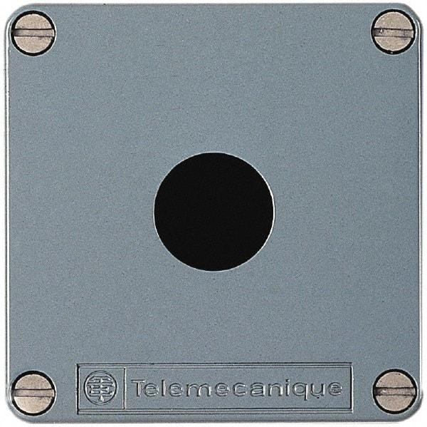 Schneider Electric - 1 Hole, 22mm Hole Diameter, Zinc Alloy Pushbutton Switch Enclosure - 80mm High x 80mm Wide x 49mm Deep - Americas Industrial Supply