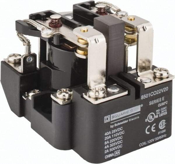 Square D - 10 VA Power Rating, Electromechanical Screw Clamp General Purpose Relay - 10 Amp at 110 V & 4 Amp at 220 V, DPDT, 120 VAC at 50/60 Hz, 63.6mm Wide x 58.8mm High x 79.4mm Deep - Americas Industrial Supply