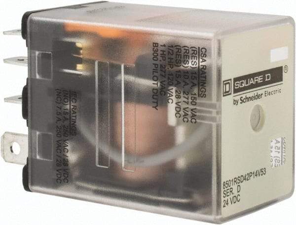 Square D - Electromechanical Plug-in General Purpose Relay - 10 Amp at 240 VAC, DPDT, 24 VDC - Americas Industrial Supply