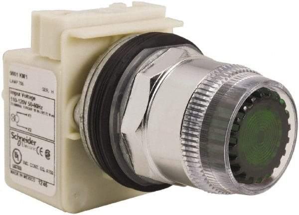 Schneider Electric - 30mm Mount Hole, Extended Straight, Pushbutton Switch Only - Round, Green Pushbutton, Momentary (MO), Weatherproof, Dust and Oil Resistant - Americas Industrial Supply