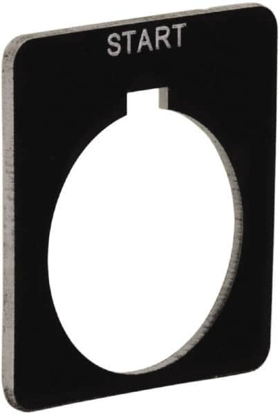 Schneider Electric - Square, Plastic Legend Plate - Start - Black Background, White Letters, 1.2 Inch Hole Diameter, 1-3/4 Inch Square - Americas Industrial Supply