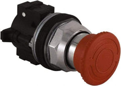 Schneider Electric - Extended Mushroom Head Pushbutton Switch Emergency Stop - Red, Round Button - Americas Industrial Supply