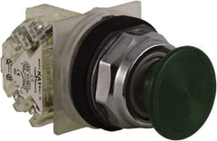 Schneider Electric - 30mm Mount Hole, Extended Straight, Pushbutton Switch with Contact Block - Green Pushbutton, Momentary (MO) - Americas Industrial Supply
