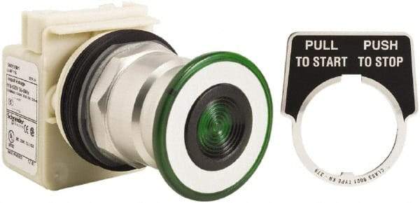 Schneider Electric - 1.18 Inch Mount Hole, Extended Straight, Pushbutton Switch Only - Round, Green Pushbutton, Illuminated, Maintained (MA), Momentary (MO), Weatherproof, Dust and Oil Resistant - Americas Industrial Supply
