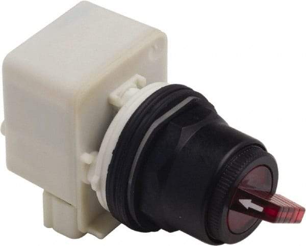 Schneider Electric - 30mm Mount Hole, 2 Position, Knob and Pushbutton Operated, Selector Switch Only - Red, Maintained (MA), without Contact Blocks, Anticorrosive, Weatherproof, Dust and Oil Resistant - Americas Industrial Supply