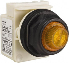 Schneider Electric - 110 VAC at 50/60 Hz via Transformer, 120 VAC at 50/60 Hz via Transformer Amber Lens Indicating Light - Round Lens, Screw Clamp Connector, Corrosion Resistant, Dust Resistant, Oil Resistant - Americas Industrial Supply