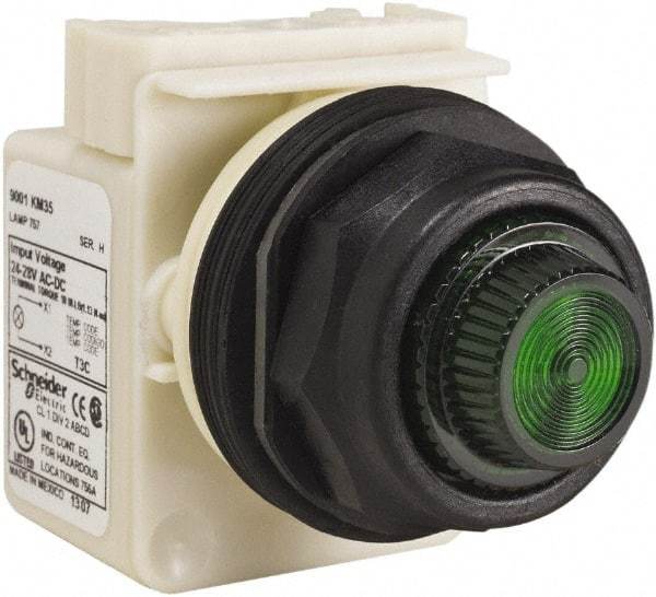 Schneider Electric - 24 V, 28 V Green Lens Indicating Light - Round Lens, Screw Clamp Connector, Corrosion Resistant, Dust Resistant, Oil Resistant - Americas Industrial Supply