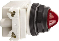 Schneider Electric - 120 VAC/VDC Red Lens LED Pilot Light - Round Lens, Screw Clamp Connector, 54mm OAL x 42mm Wide, Vibration Resistant - Americas Industrial Supply